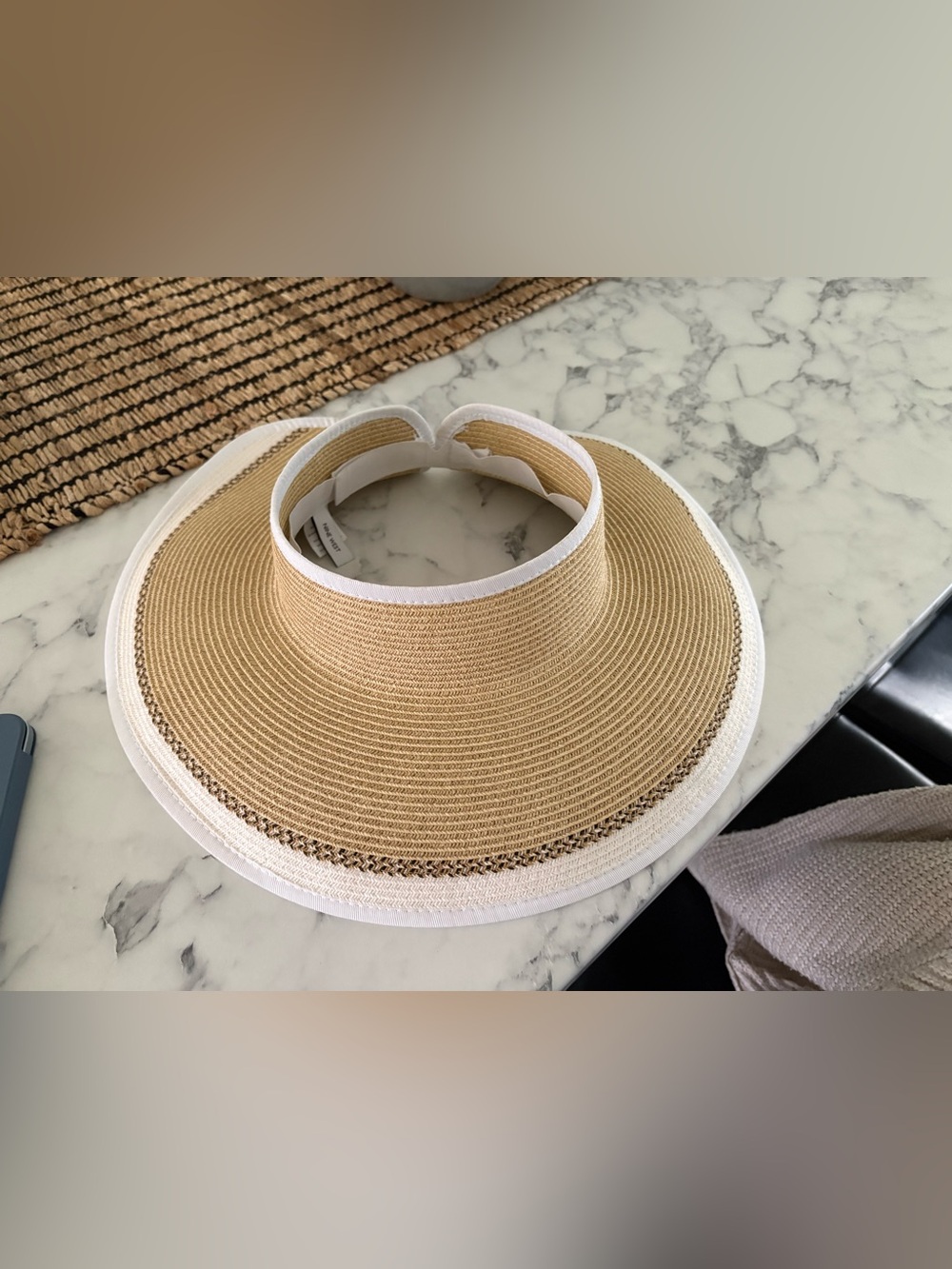 Nine West Beige and White Straw Visor